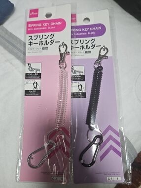 2 Daiso Clear and Black Spring Key Chain with Carabiner Card Holder